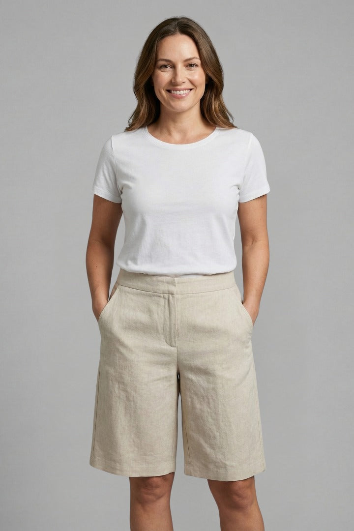 Women's Linen Wide Leg Shorts with High Waist and Pockets