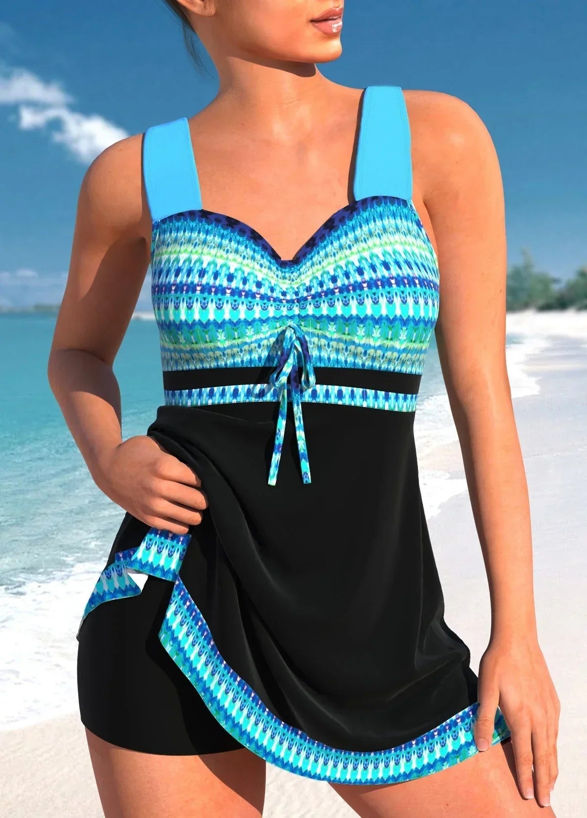 Women's Modest Tankini Swimwear with Skirt Overlay and Shorts