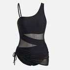 Women's One Piece Swimsuit with Open-Weave Panel and Drawstring Side