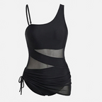 Women's One Piece Swimsuit with Open-Weave Panel and Drawstring Side