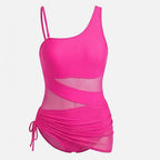 Women's One Piece Swimsuit with Open-Weave Panel and Drawstring Side