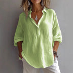 Women's Oversized Linen Shirt with Point Collar