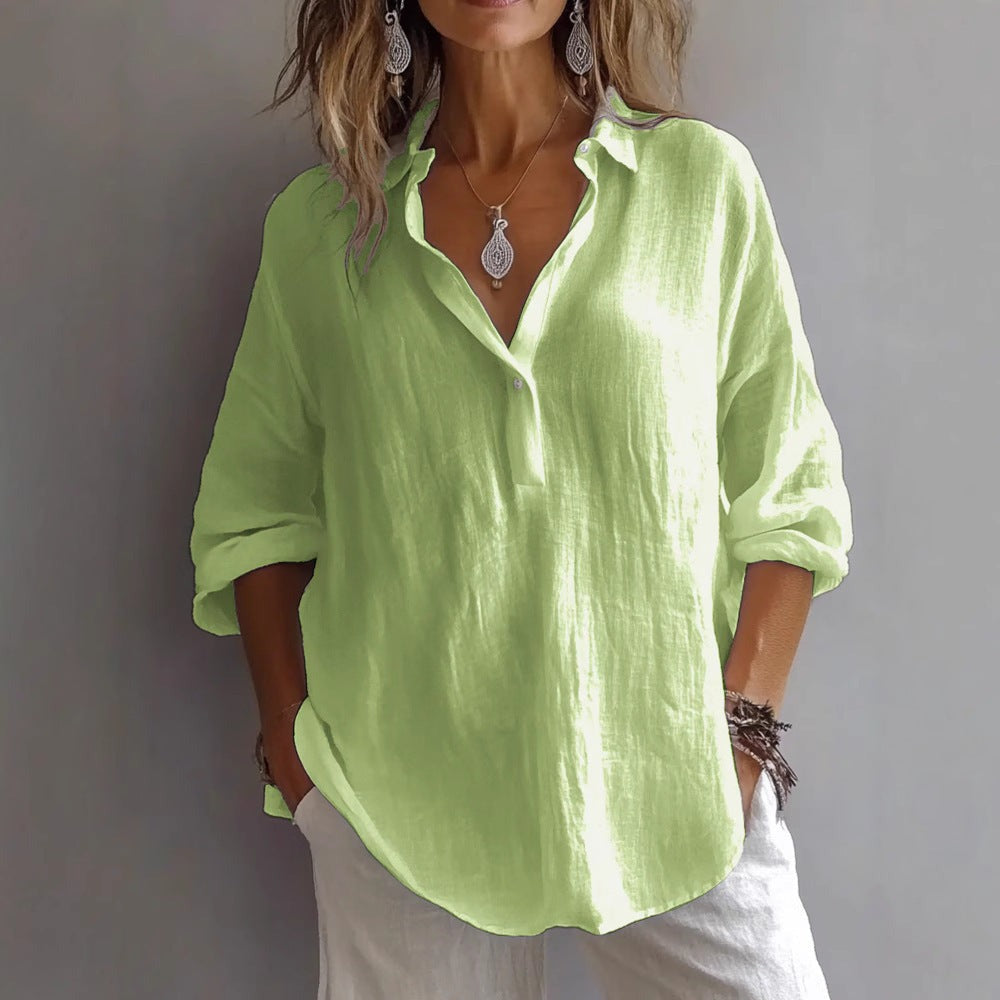 Women's Oversized Linen Shirt with Point Collar