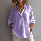 Women's Oversized Linen Shirt with Point Collar