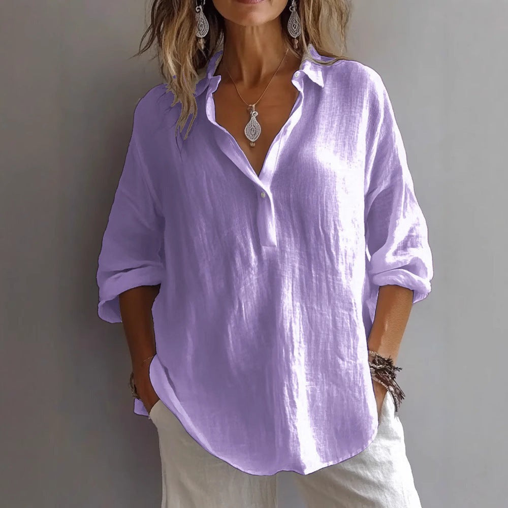 Women's Oversized Linen Shirt with Point Collar