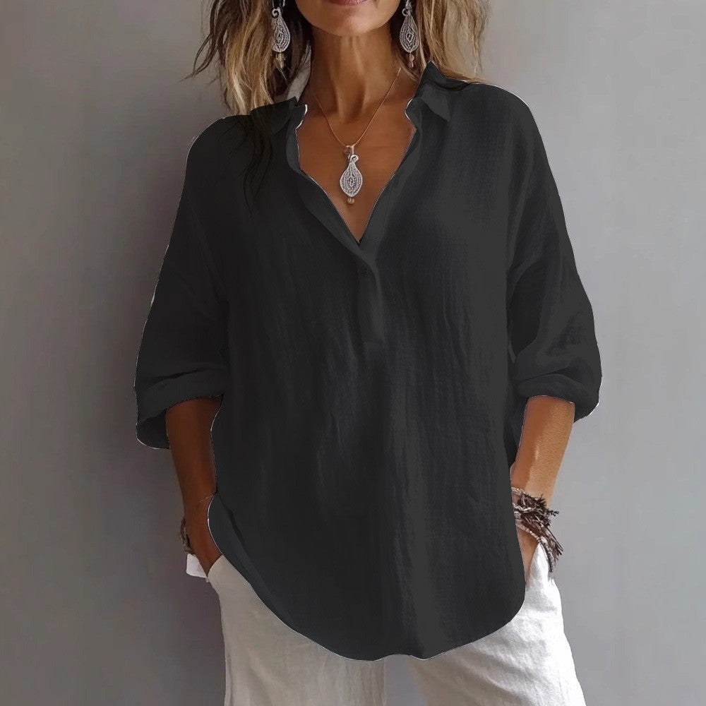 Women's Oversized Linen Shirt with Point Collar