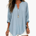 Women's Oversized Long Sleeve Blouse with V-Neck