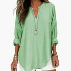 Women's Oversized Long Sleeve Blouse with V-Neck