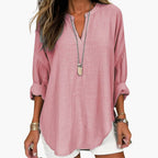 Women's Oversized Long Sleeve Blouse with V-Neck