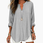 Women's Oversized Long Sleeve Blouse with V-Neck