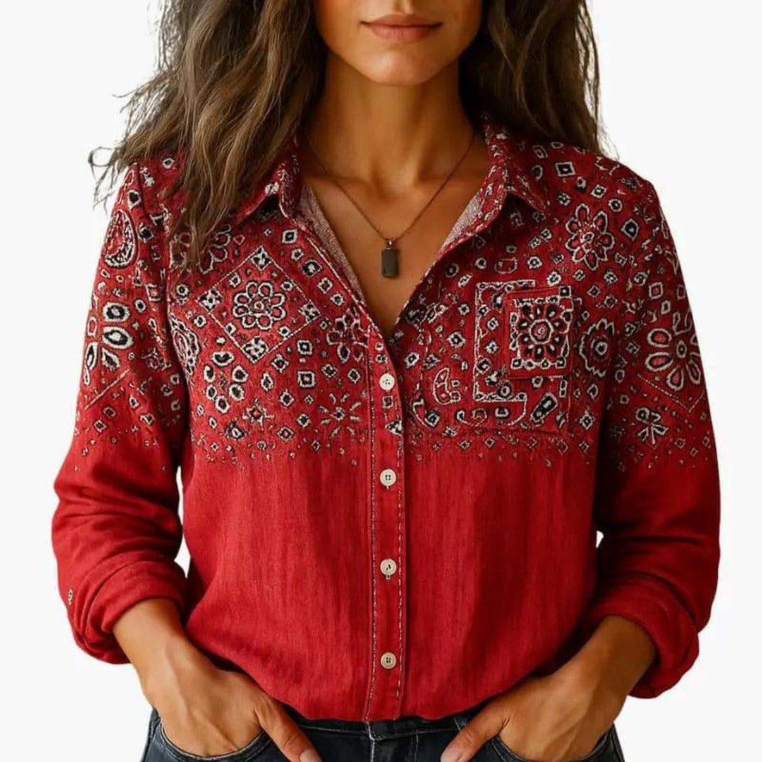 Women's Paisley Boho Shirt with Button Front