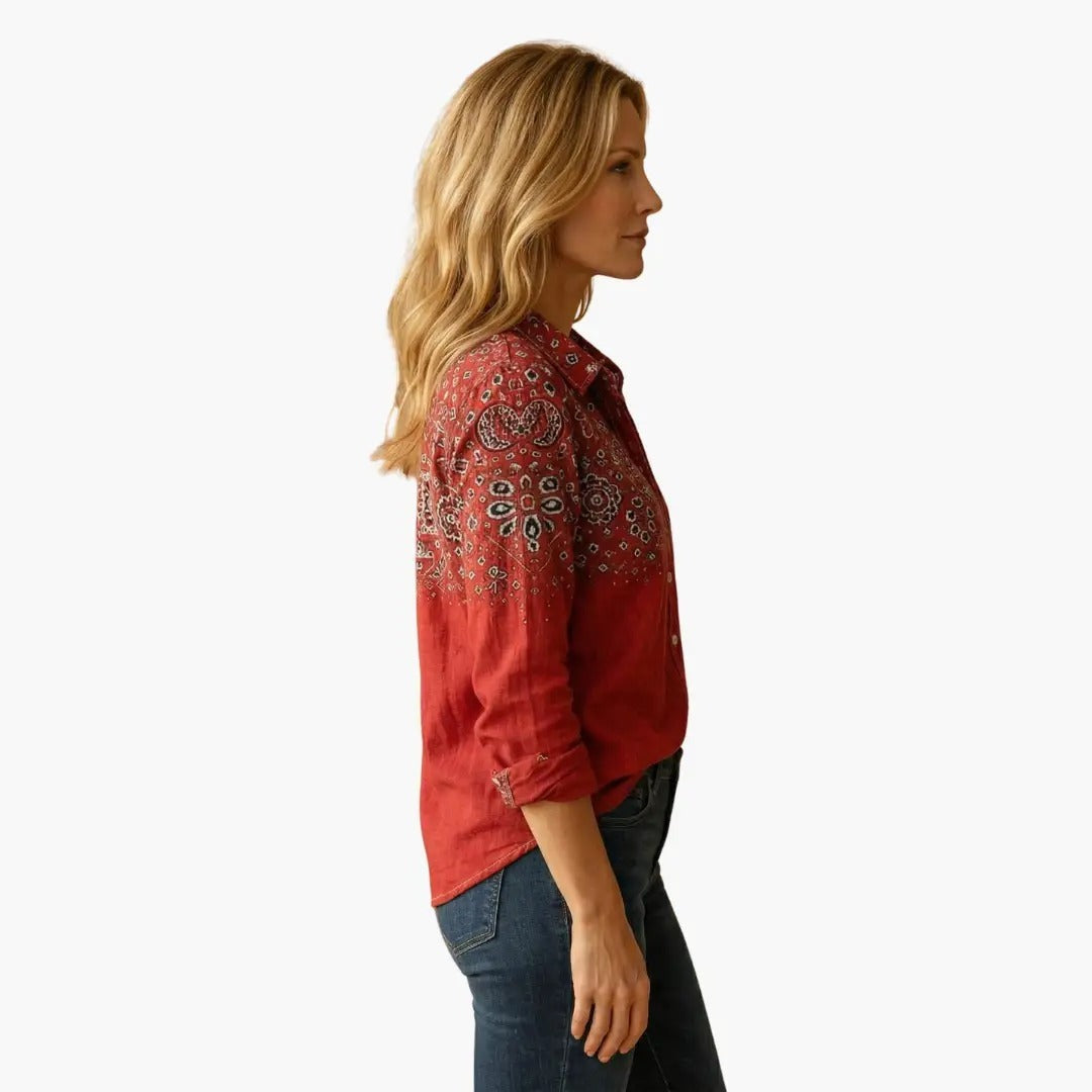 Women's Paisley Boho Shirt with Button Front
