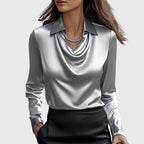 Women's Party Long Sleeve Blouse with Cowl Neck