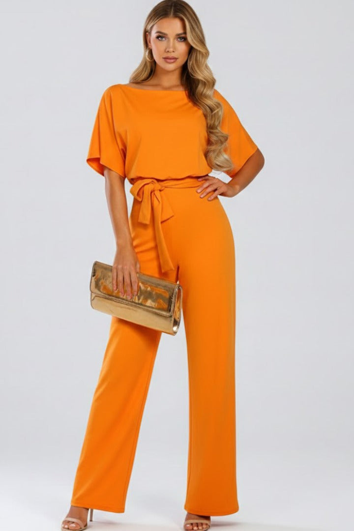 Women's Party Wide Leg Jumpsuit with Tie Belt