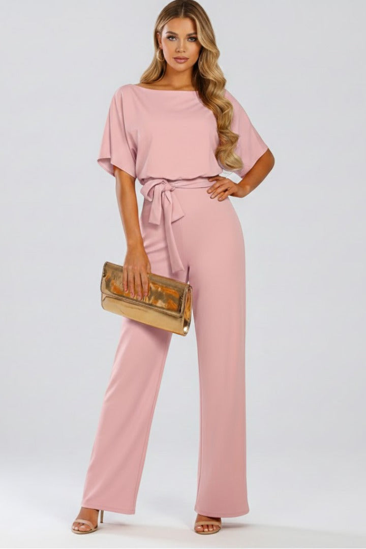 Women's Party Wide Leg Jumpsuit with Tie Belt