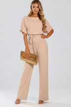 Women's Party Wide Leg Jumpsuit with Tie Belt