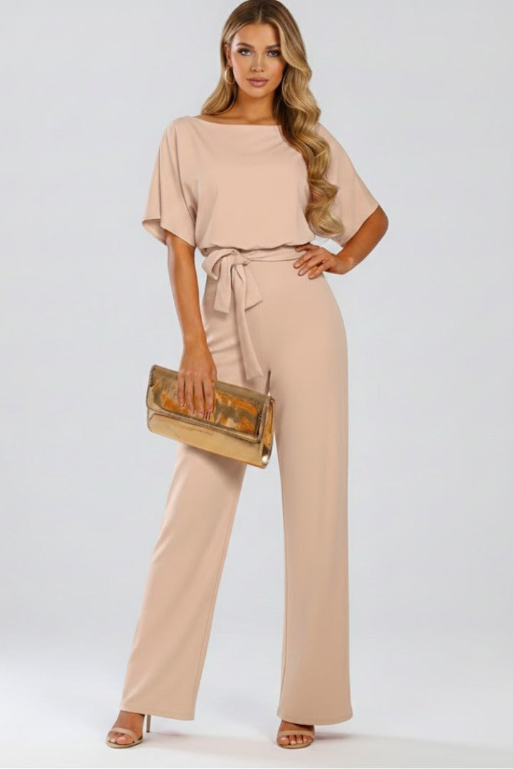 Women's Party Wide Leg Jumpsuit with Tie Belt