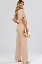 Women's Party Wide Leg Jumpsuit with Tie Belt