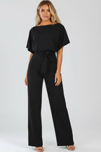 Women's Party Wide Leg Jumpsuit with Tie Belt
