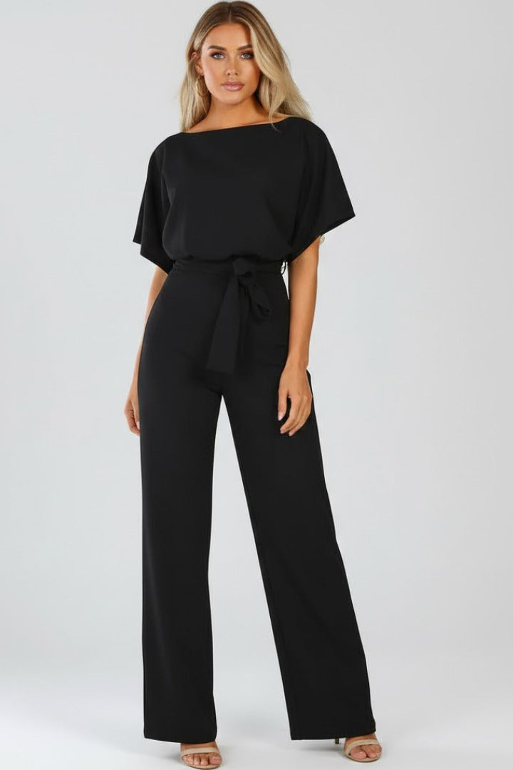 Women's Party Wide Leg Jumpsuit with Tie Belt