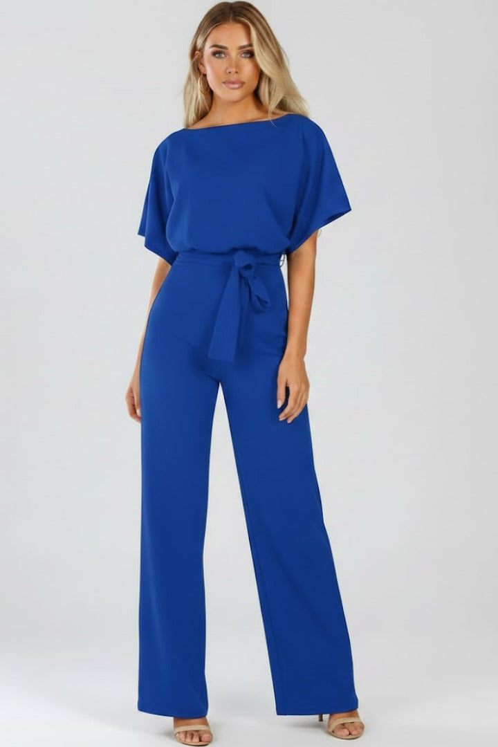 Women's Party Wide Leg Jumpsuit with Tie Belt