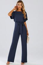 Women's Party Wide Leg Jumpsuit with Tie Belt