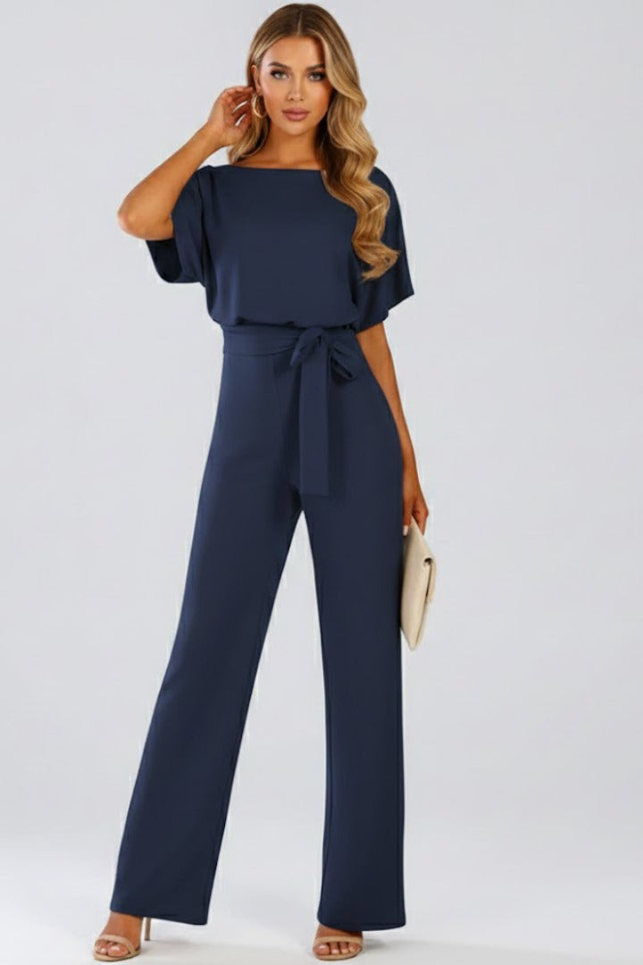 Women's Party Wide Leg Jumpsuit with Tie Belt