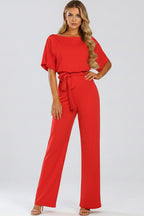 Women's Party Wide Leg Jumpsuit with Tie Belt