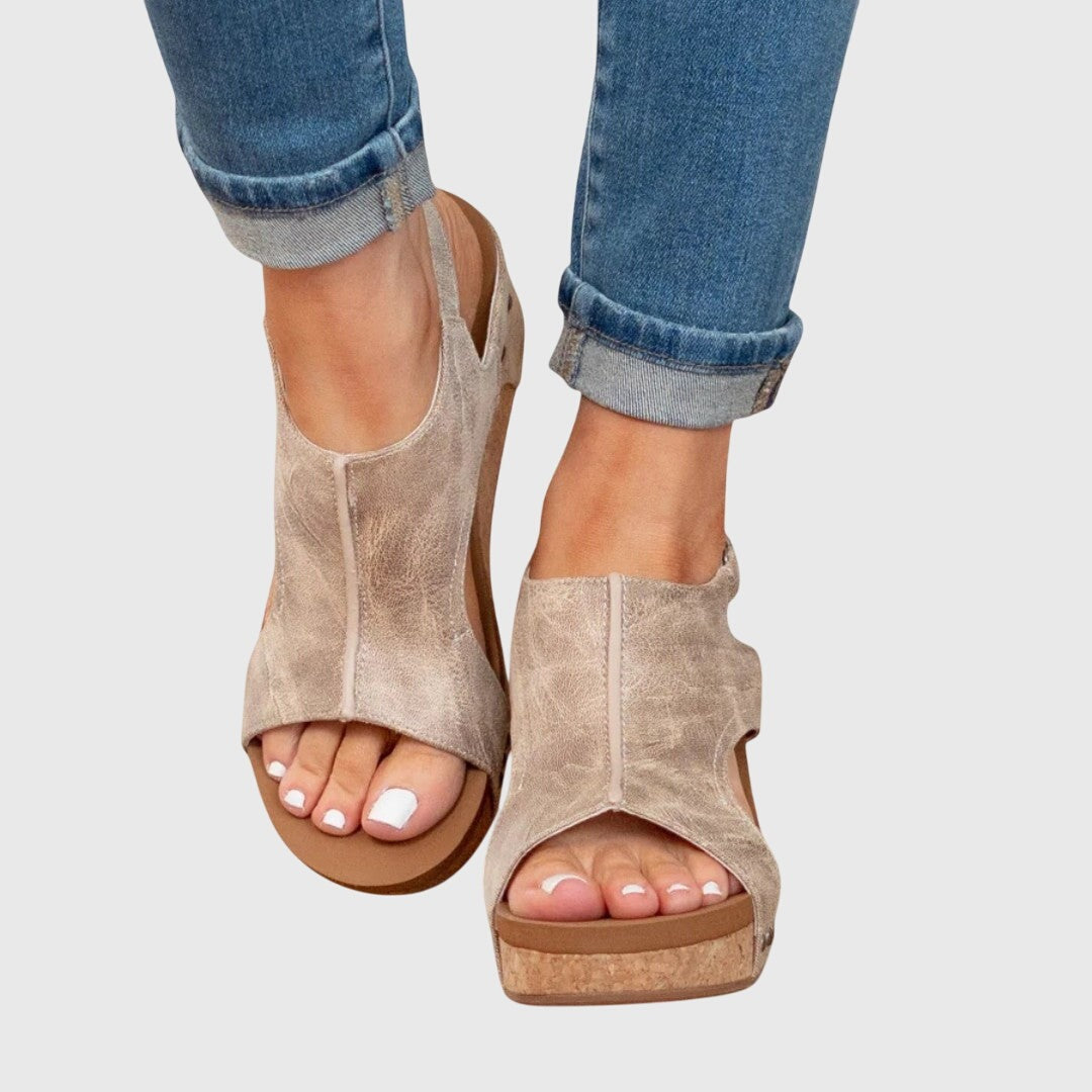Women's Platform Heeled Sandals with Ankle Strap