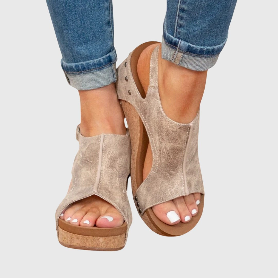 Women's Platform Heeled Sandals with Ankle Strap