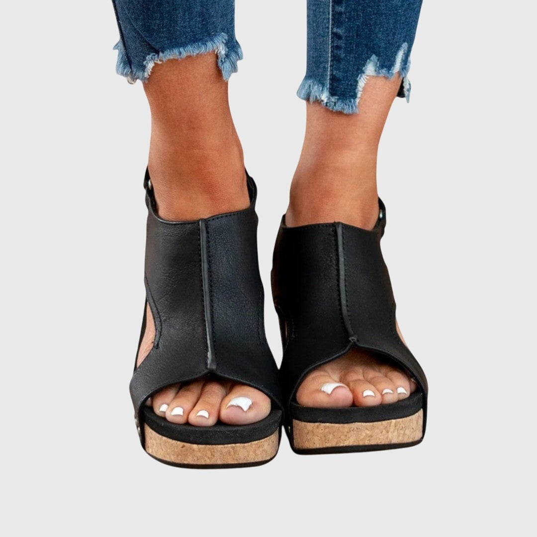 Women's Platform Heeled Sandals with Ankle Strap