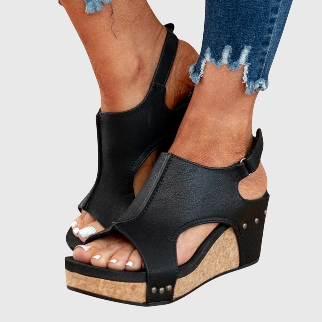 Women's Platform Heeled Sandals with Ankle Strap