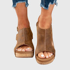 Women's Platform Heeled Sandals with Ankle Strap