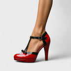 Women's Platform Heeled Stilettos with T-Bar Strap and Bow Detail