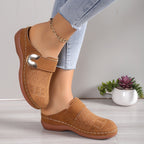 Women's Platform Slip On Shoes with Gold Buckle Detail