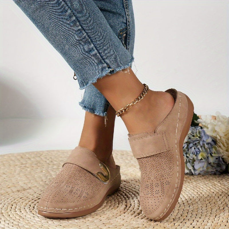Women's Platform Slip On Shoes with Gold Buckle Detail