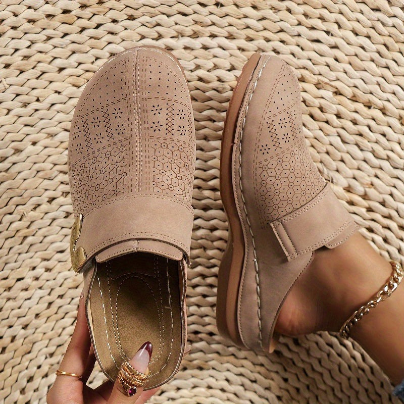 Women's Platform Slip On Shoes with Gold Buckle Detail