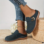 Women's Platform Slip On Shoes with Gold Buckle Detail