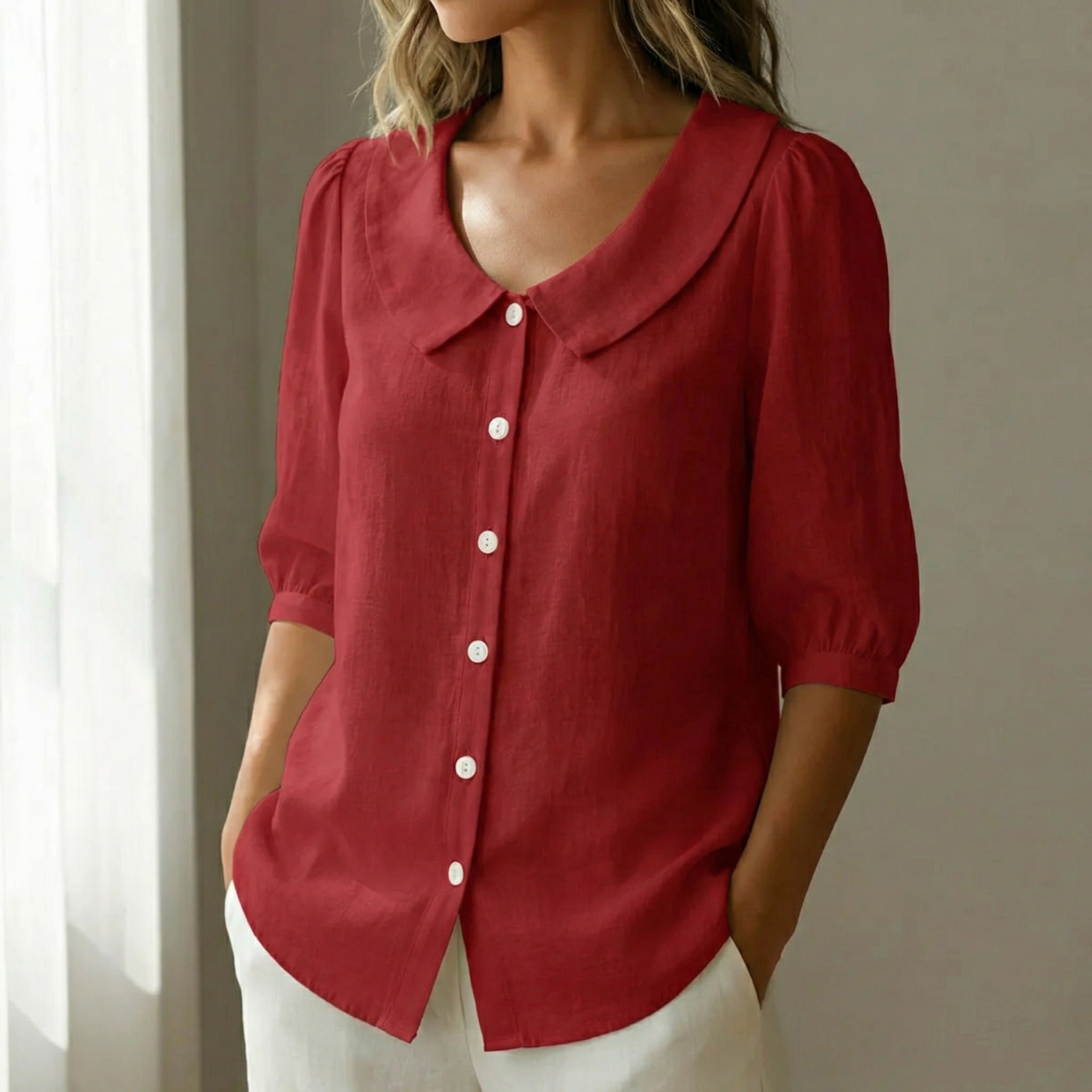 Women's Puff Sleeve Blouse with Peter Pan Collar