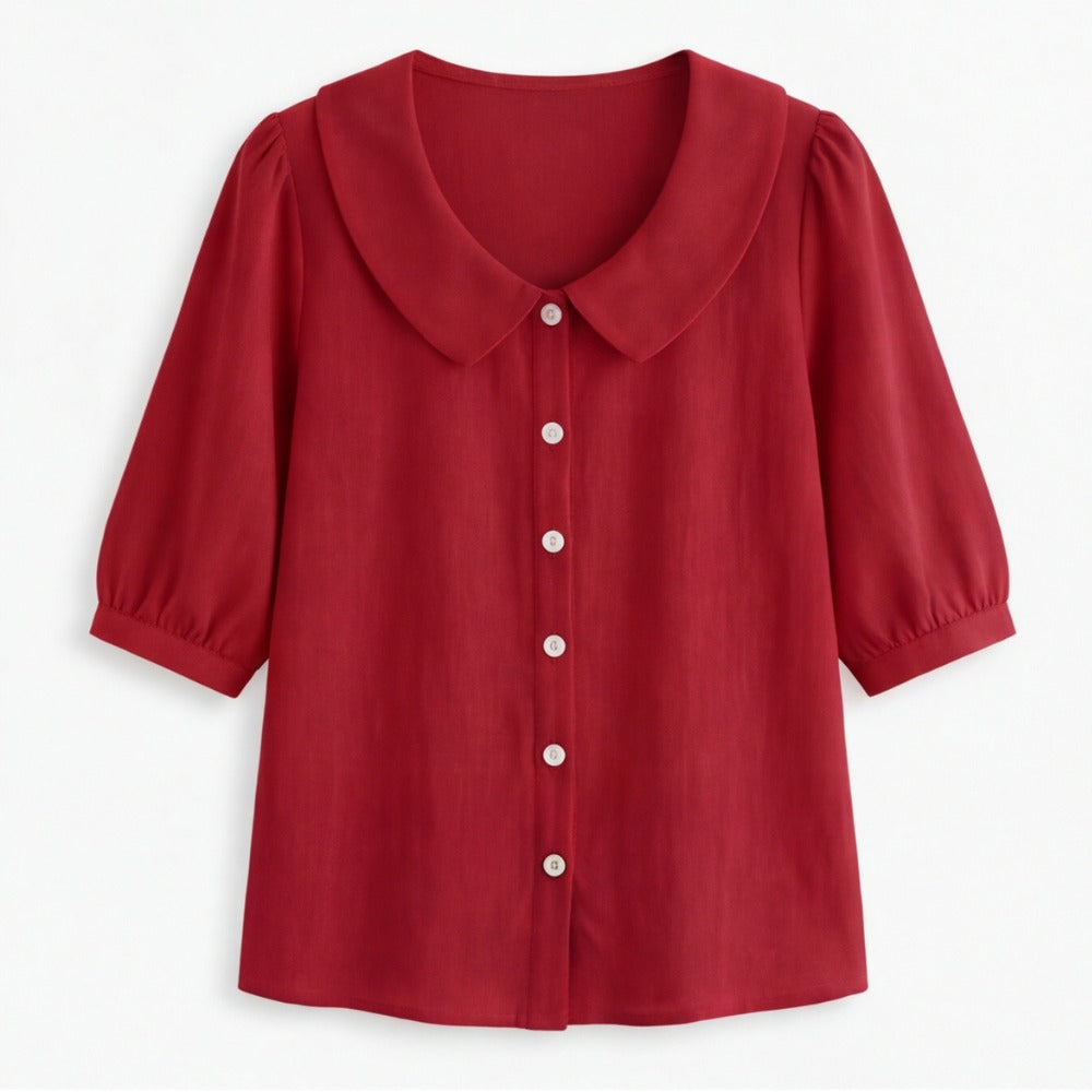 Women's Puff Sleeve Blouse with Peter Pan Collar