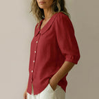 Women's Puff Sleeve Blouse with Peter Pan Collar