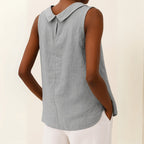 Women's Sleeveless Top with Folded Roll Collar and Center Back Seam