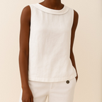 Women's Sleeveless Top with Folded Roll Collar and Center Back Seam