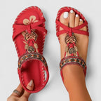 Women's Slip On Flat Sandals with Embellished Beaded Strap