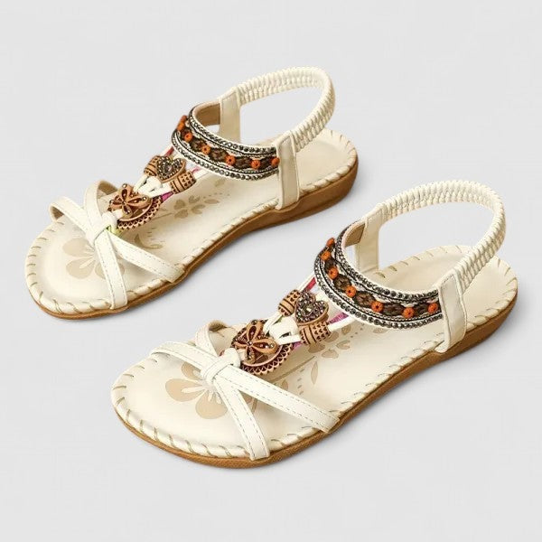 Women's Slip On Flat Sandals with Embellished Beaded Strap