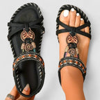 Women's Slip On Flat Sandals with Embellished Beaded Strap