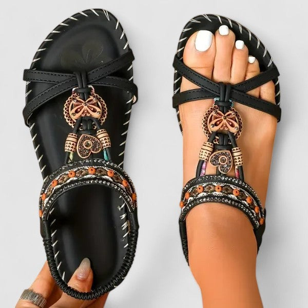 Women's Slip On Flat Sandals with Embellished Beaded Strap