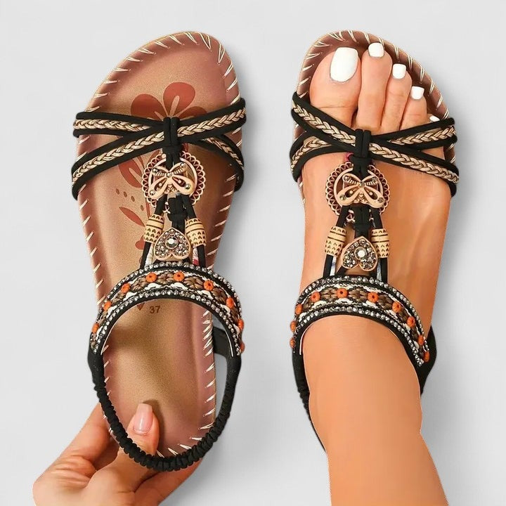 Women's Slip On Flat Sandals with Embellished Beaded Strap