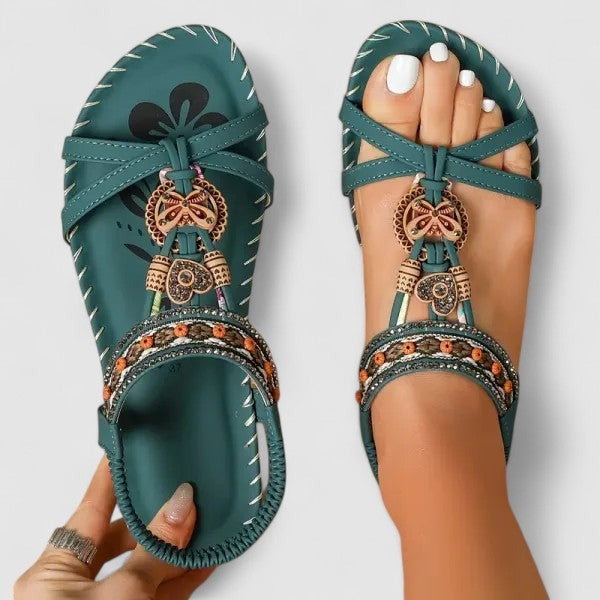 Women's Slip On Flat Sandals with Embellished Beaded Strap