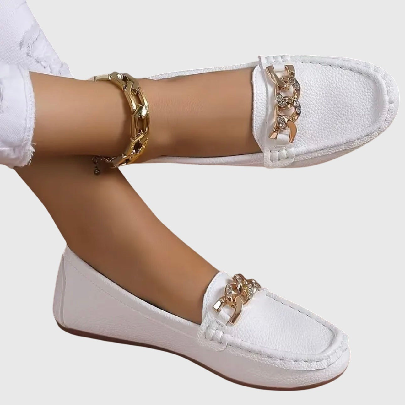 Women's Slip On Loafers with Chain Hardware Detail